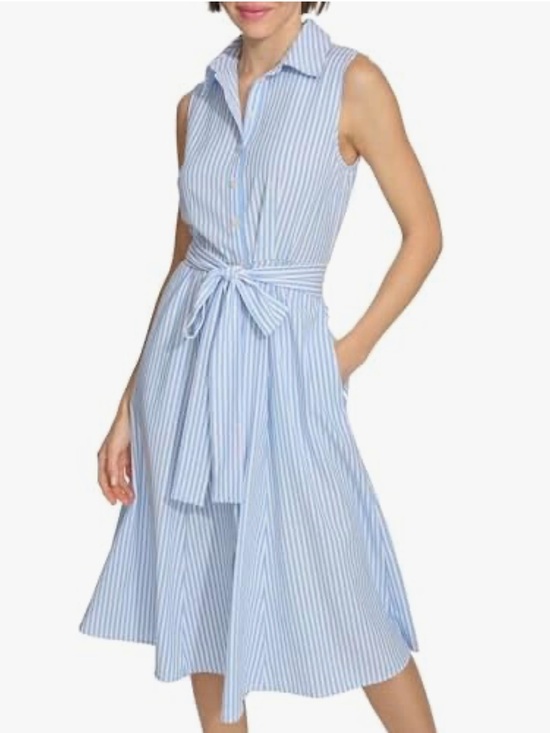 Tommy Hilfiger Dresses & Skirts - Tommy Hilfiger seersucker collared shirt dress blue and white no belt tie maxi